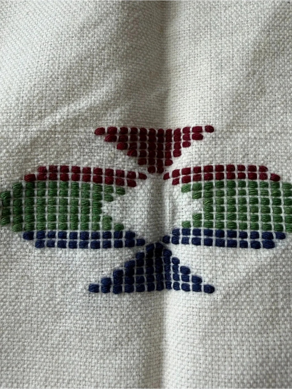 Vintage Folk Embroidered Tablecloth 68x96 Cotton Fringe